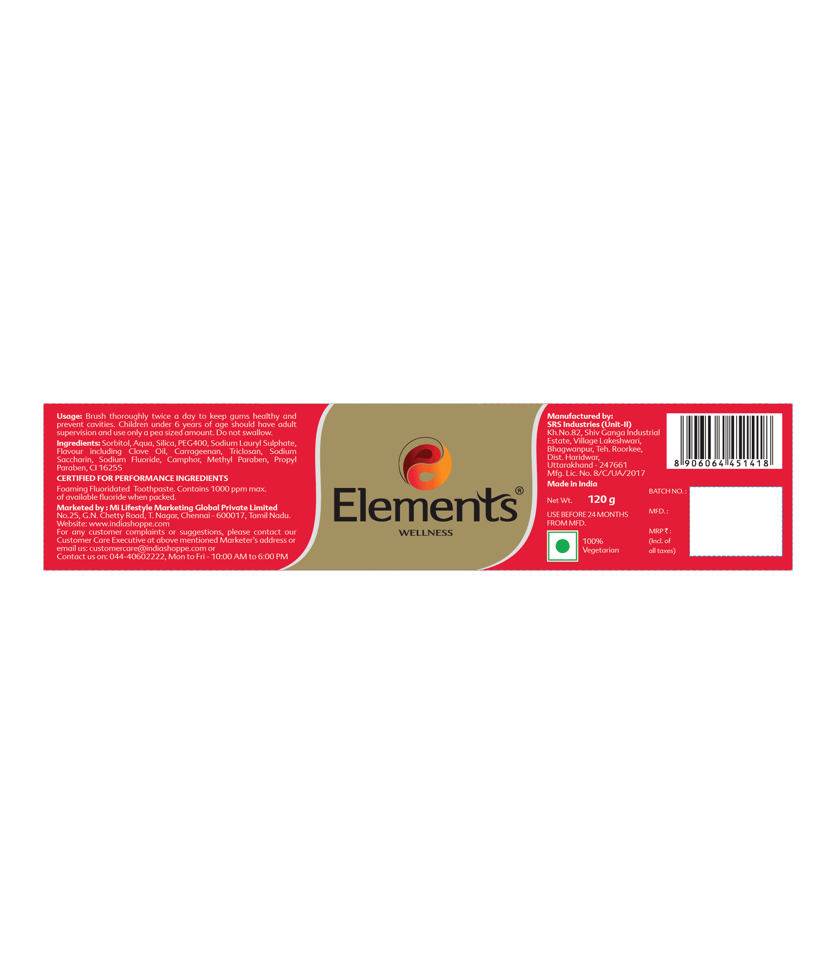 Elements Wellness Fresh-O-Guard Gel Toothpaste (120g) - Image 2
