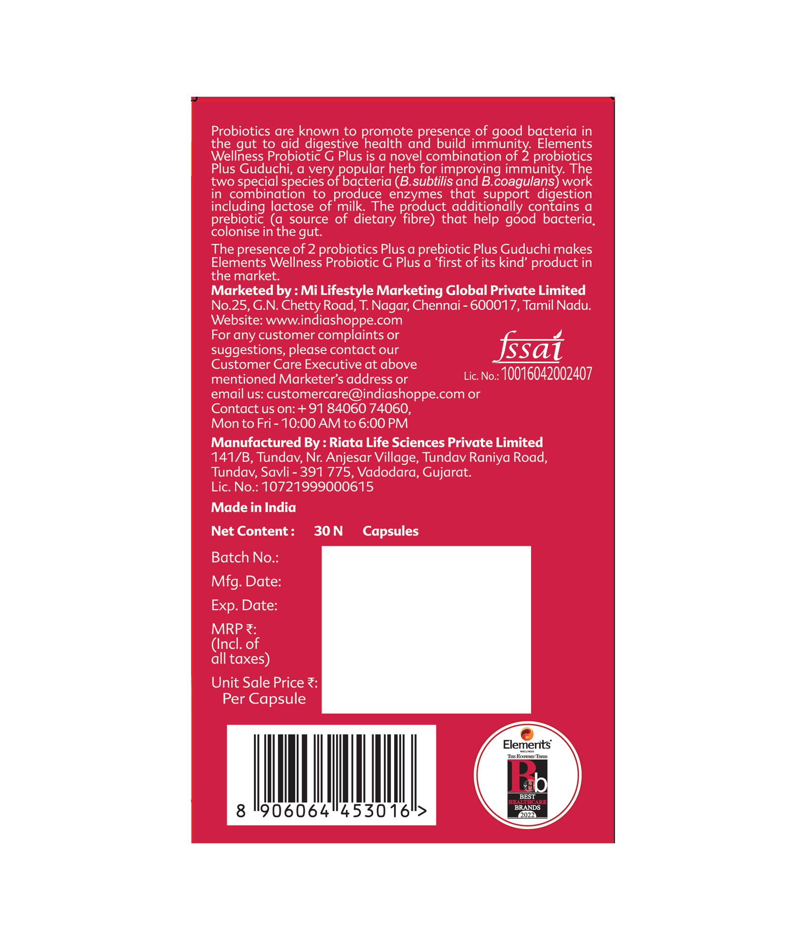 Elements Wellness Probiotic G Plus (30 Capsules) - Image 2